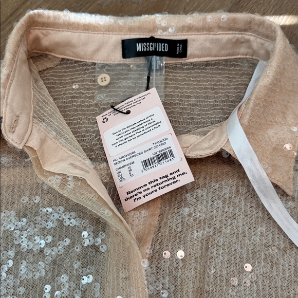 Missguided Sequin Oversized Shirt in Champagne - Picture 3 of 3